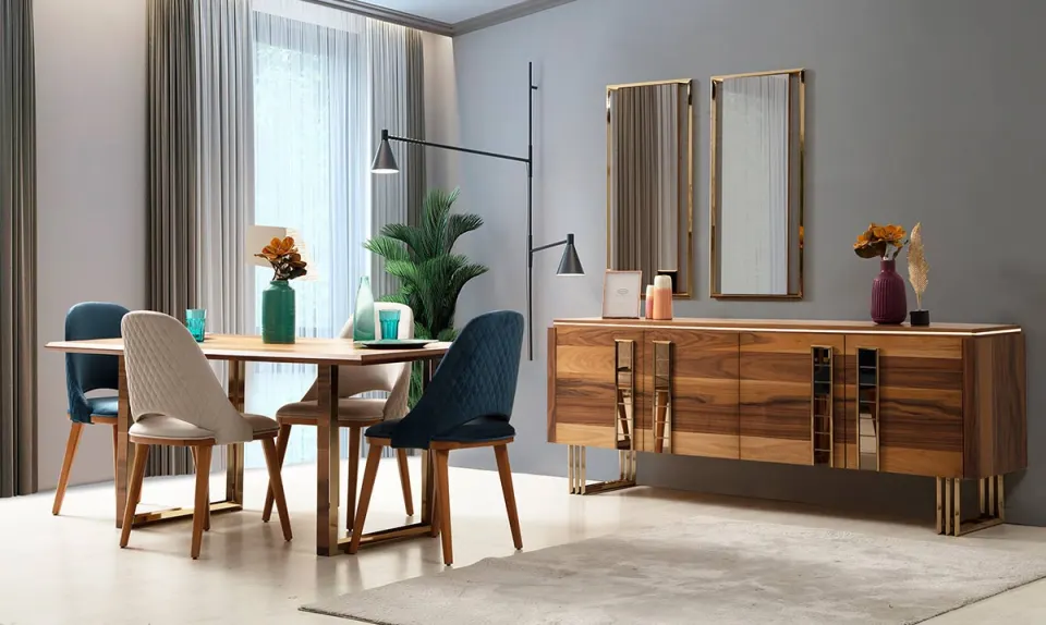 Line Gold Metal Leg Dining Room Set