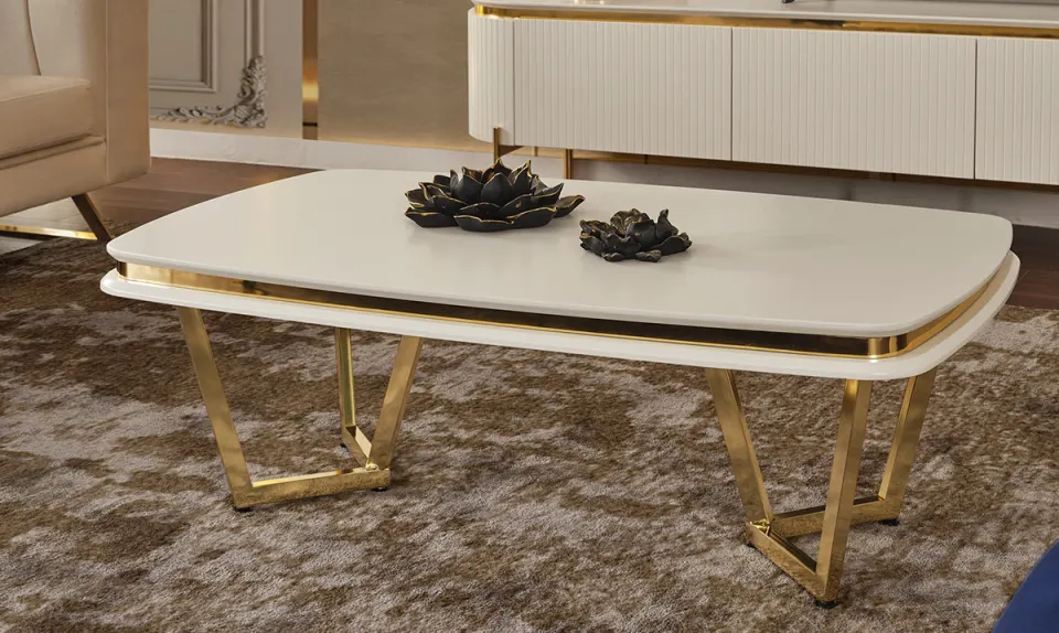 Tesla Coffee Table Luxury Gold Metal Leg 