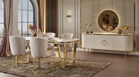 Tesla Dining Room Set Luxury Gold Metal Leg 