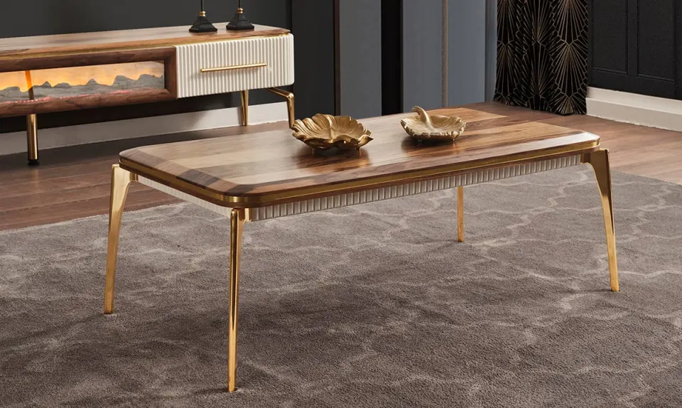 Aura Walnut Gold Metal Leg Coffee Table