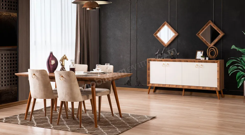 Nisan Walnut White Dining Room Set