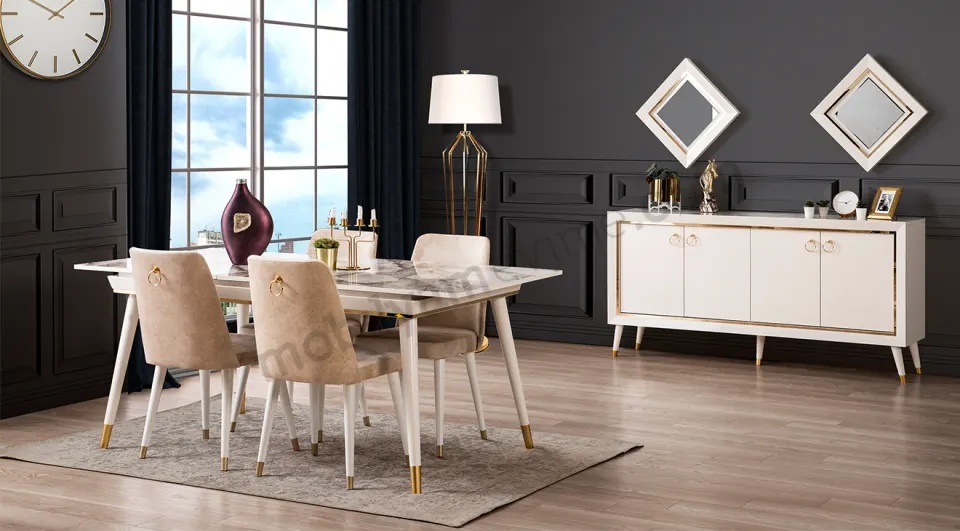 Sahra Moonstone Dining Room Set (Marble Patterned)