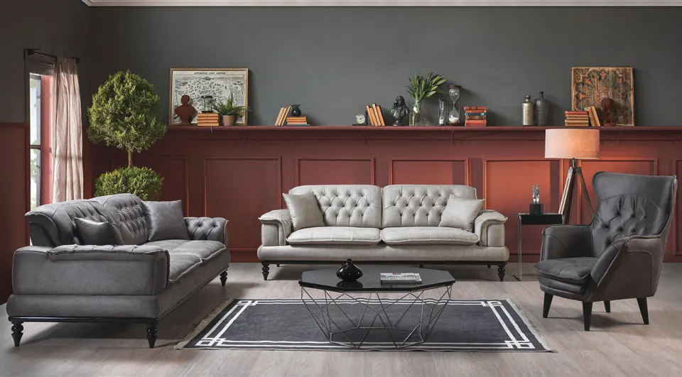 Bükreş Wooden Leg Sofa Set