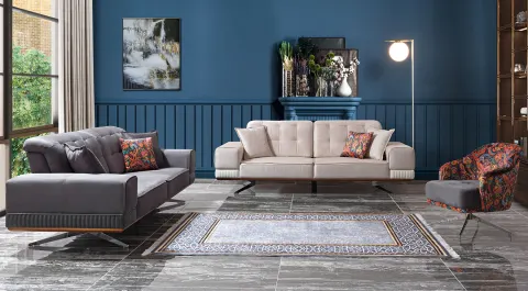 Menekşe  Silver Metal Leg Sofa Set