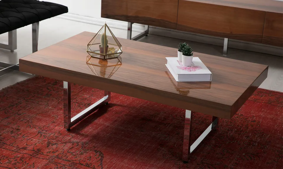 Marküteri Silver Metal Leg Coffee Table(Walnut)