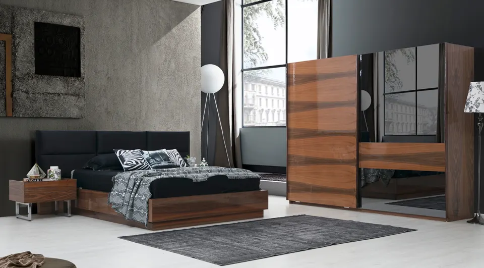 Marküteri Sliding Door Bedroom Set(Walnut)
