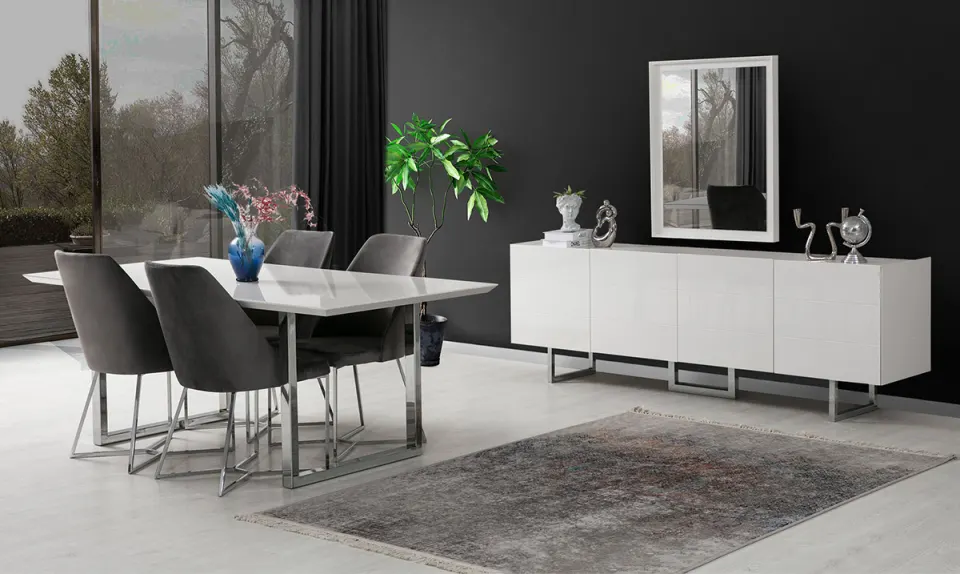 Marküteri Silver Metal Leg Dining Room Set