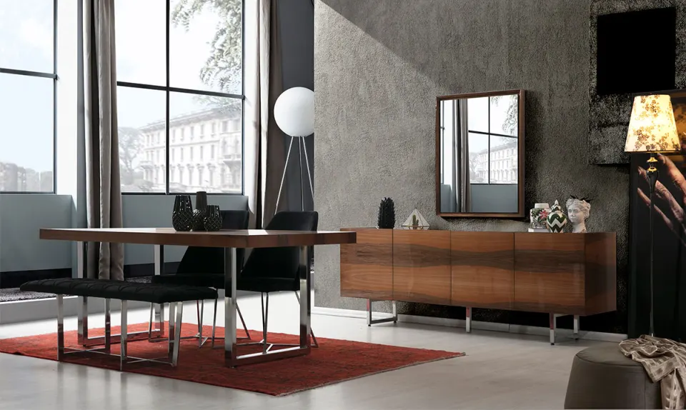 Marküteri Silver Metal Leg Dining Room Set(Walnut)