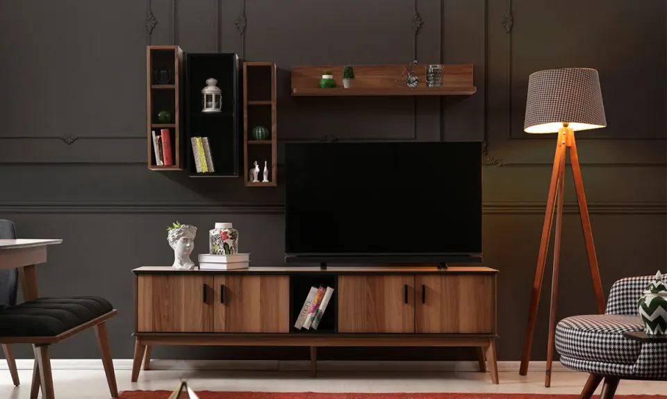 Oslo Walnut Wooden Leg Tv Unit