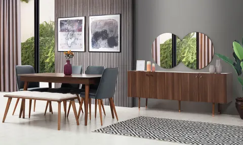 Rose Wooden Leg Dining Room Set