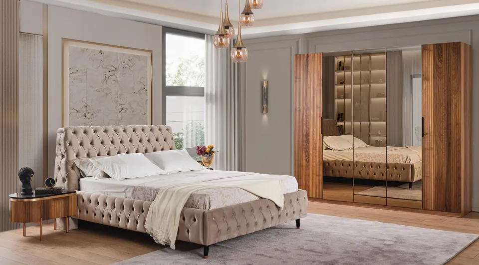 Tesla 5 Door Metal Leg Bedroom Set (Walnut) 2