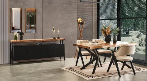 Wood Metal Leg Dining Room Set