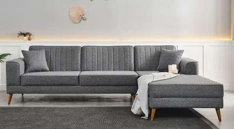 Mira Wooden Leg Corner Sofa Set