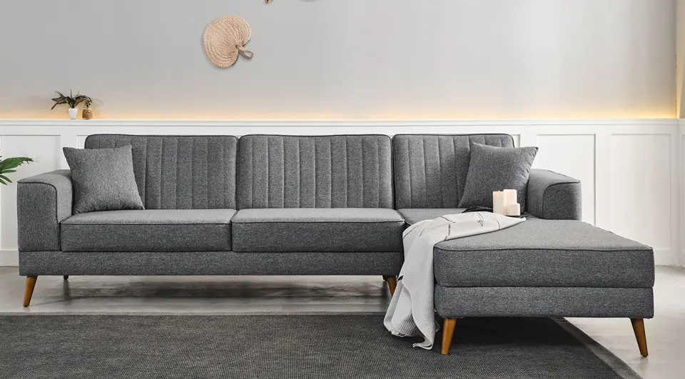 Mira Wooden Leg Corner Sofa Set