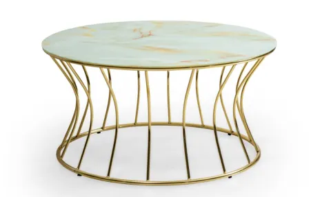 İnce Kum Gold Metal Leg Coffee Table