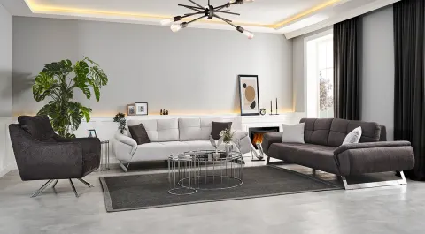 Versace Silver Metal Leg Sofa Set