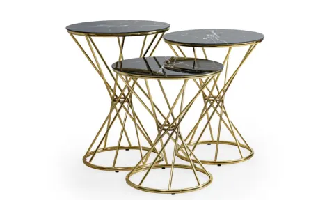 Kuşaklı Gold Metal Leg Side Table