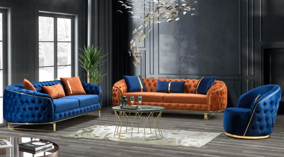 Lena Gold Metal Leg Sofa Set