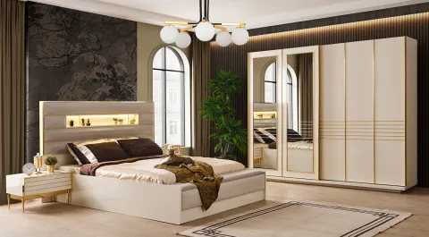 New Lion Gold Sliding Door Bedroom Set