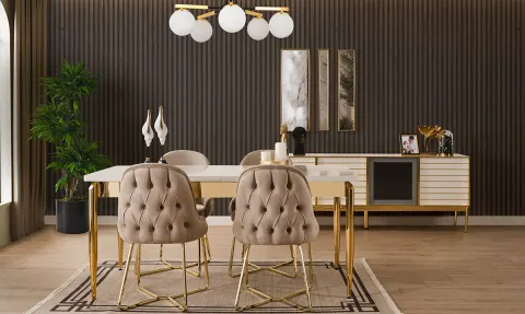 New Lion Gold Metal Leg Dining Room Set