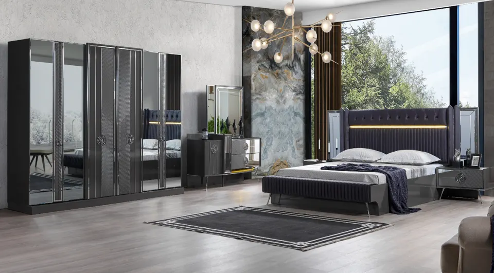 Nil 6 Door Bedroom Set(Lacquer Gray)