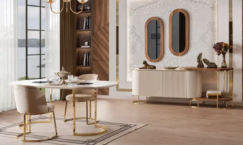 Yağmur Gold Metal Leg Dining Room Set