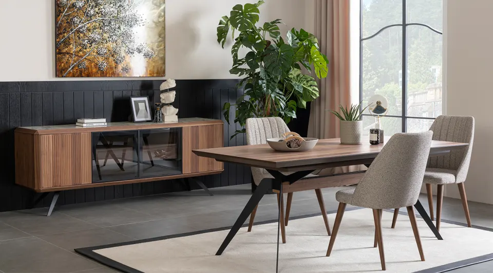 Alya Walnut Modern Dining Room Set