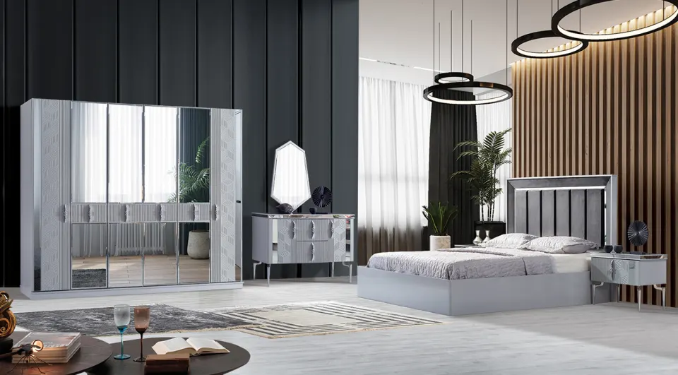 Impala 6 Doors Metal Leg Bedroom Set