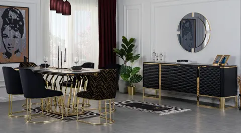 Luna Gold Metal Leg Dining Room Set