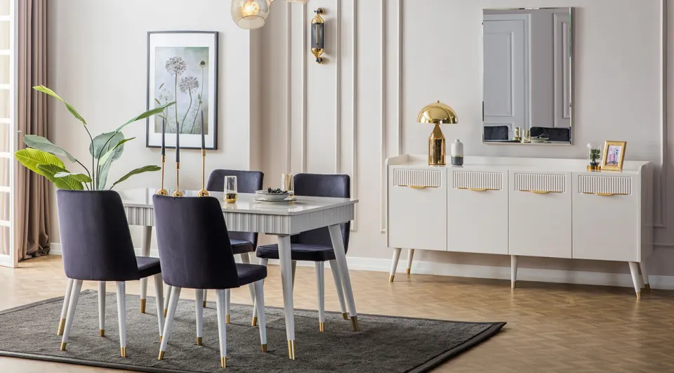 Tesla Moonstone Wooden Leg Dining Room Set