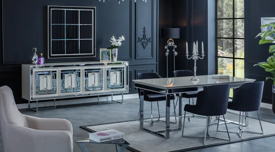 Maldiv Silver Metal Leg Dining Room Set