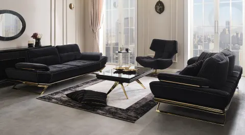 Wow Black  Metal Leg Sofa Set