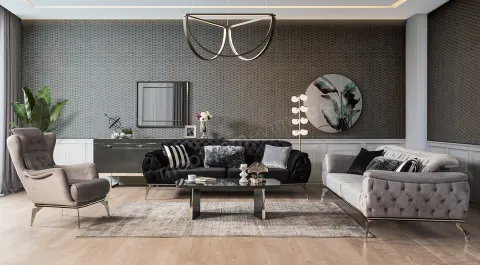 Swiss Metal Leg Sofa Set