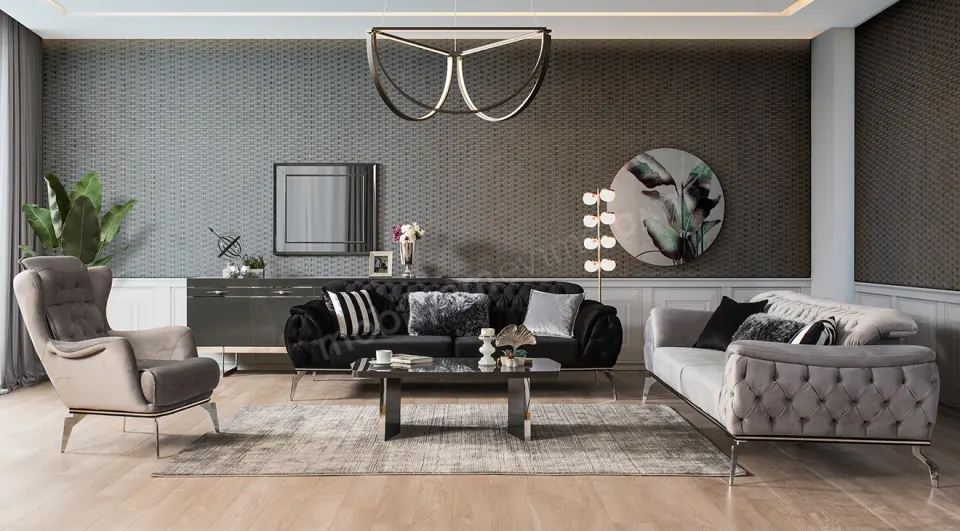 Swiss Metal Leg Sofa Set