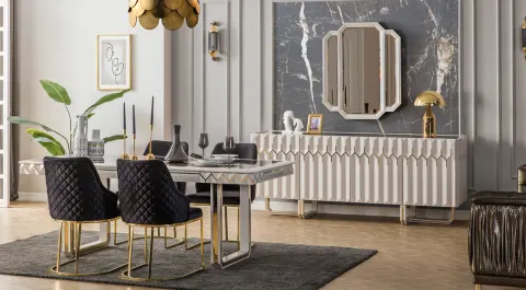 Zümra Cream Color Modern Dining Room Set