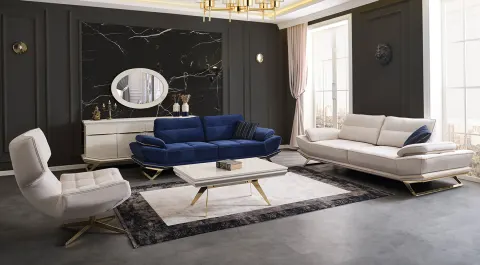 Wow Blue  Metal Leg Sofa Set