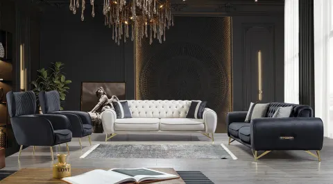 Bugatti  Gold Metal Leg Sofa Set