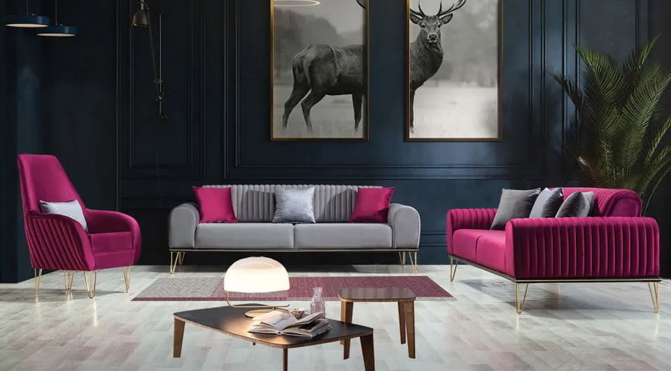 Delta  Gold Metal Leg Sofa Set
