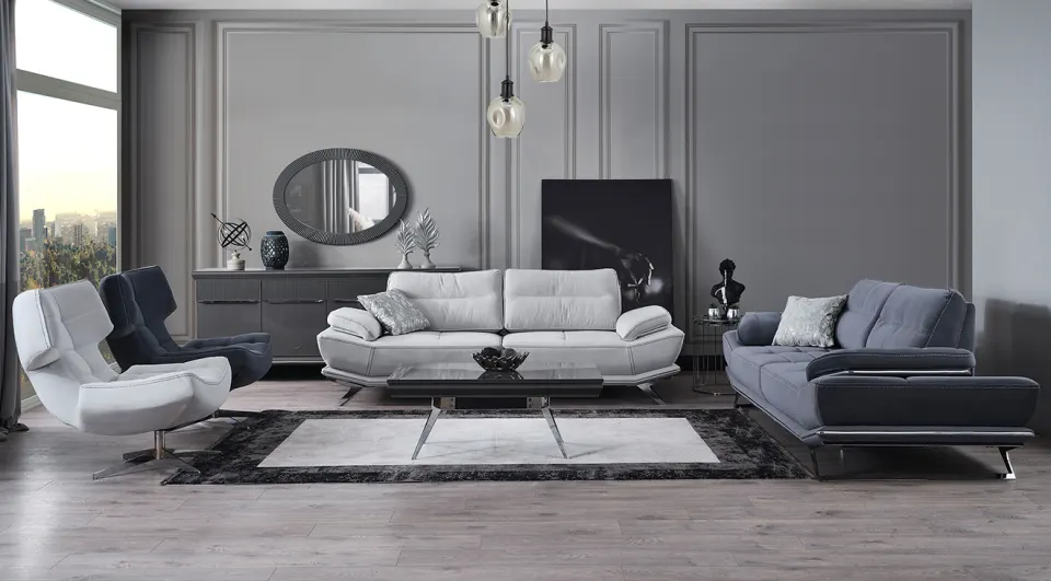Wow Anthracite  Metal Leg Sofa Set