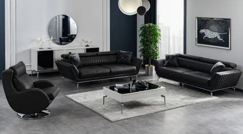 Delon Black Metal Leg Sofa Set