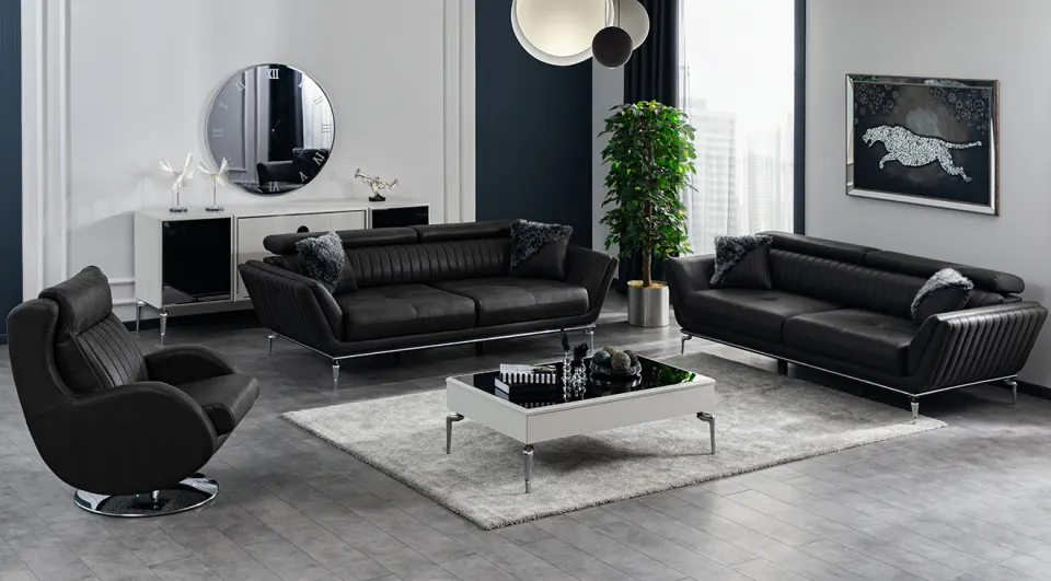 Delon Black Metal Leg Sofa Set