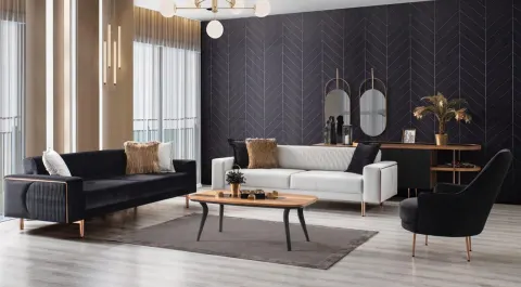 Neva Bronz Metal Leg Sofa Set