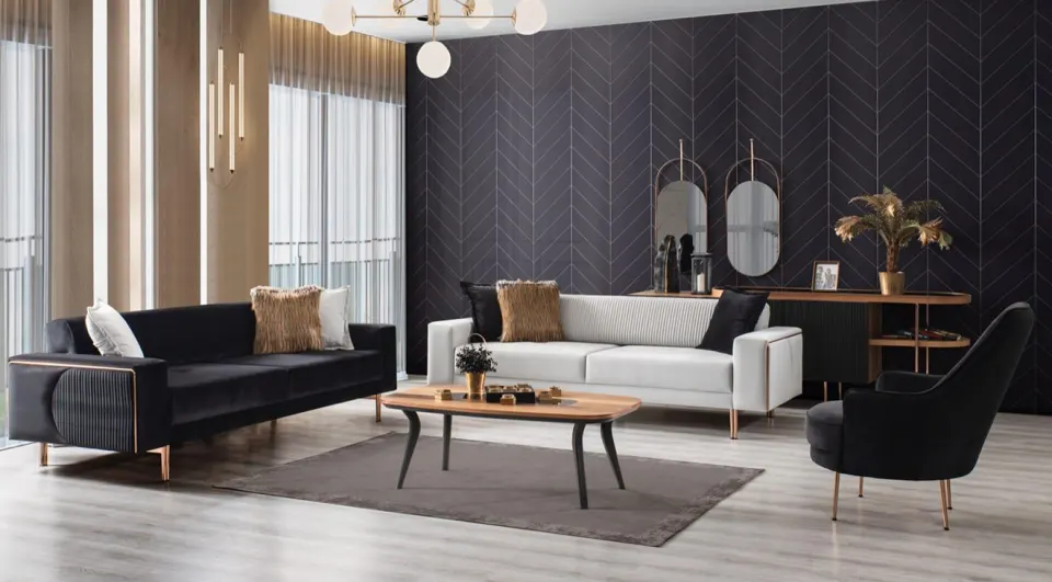 Neva Bronz Metal Leg Sofa Set