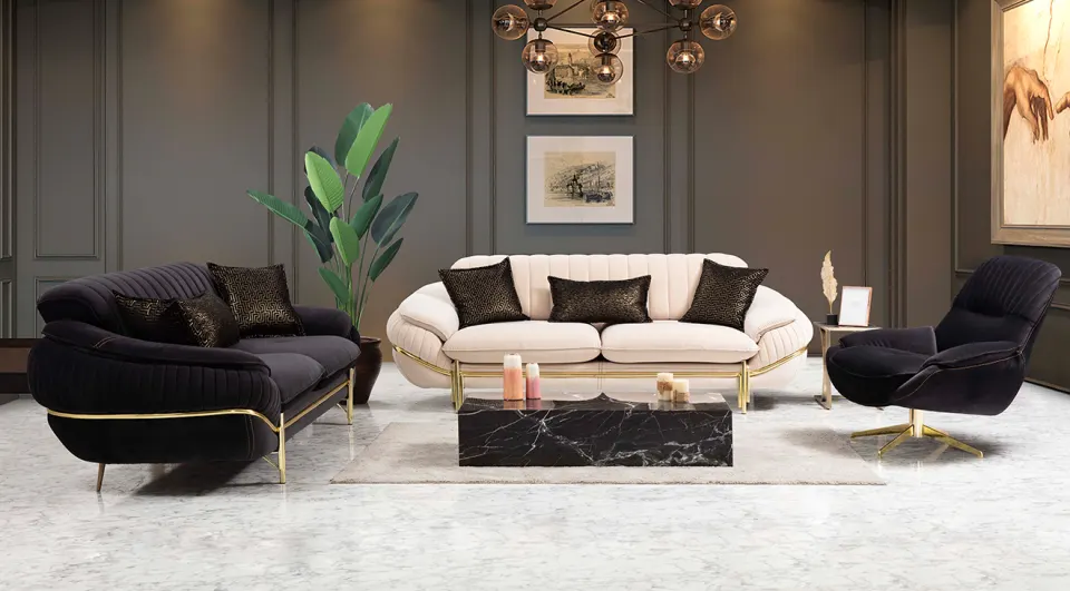 Como  Gold Metal Leg Sofa Set