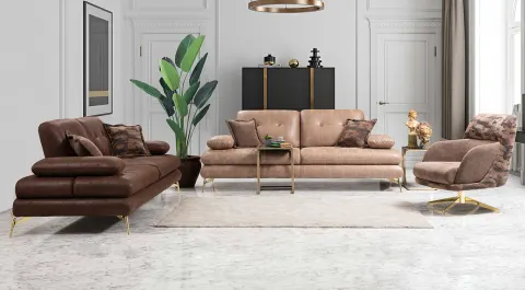 Soft  Gold Metal Leg Sofa Set