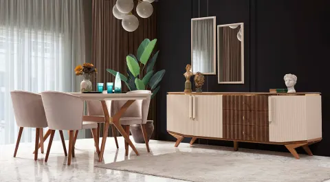 Tokyo Cream Color Wooden Leg Dining Room Set