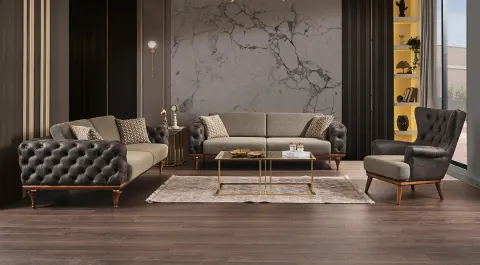 Barcelona Chester Wooden Leg Sofa Set