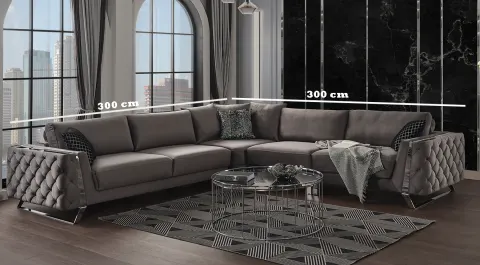 Gloria Corner  Metal Leg Corner Sofa Set