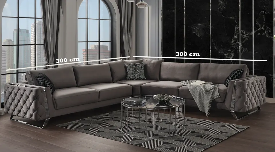 Gloria Corner  Metal Leg Corner Sofa Set
