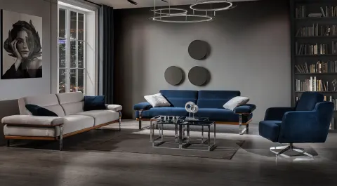Lavina  Silver Metal Leg Sofa Set
